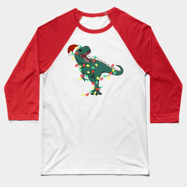 T-Rex Santa Christmas Lights Baseball T-Shirt by Teewyld